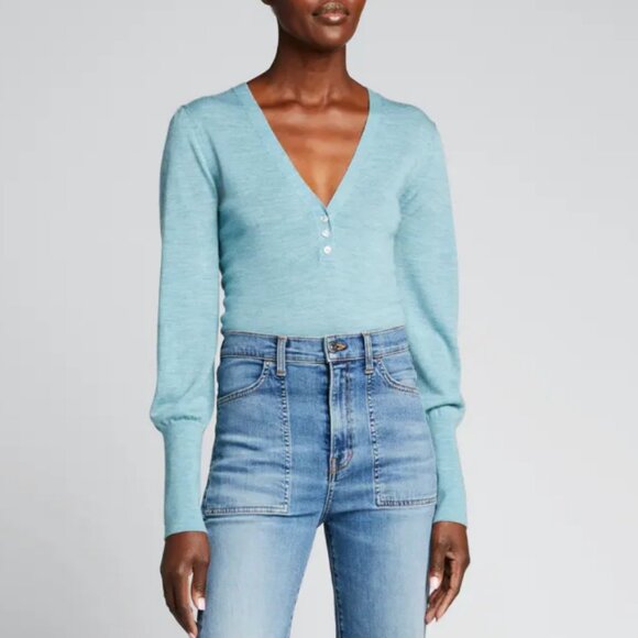 Veronica Beard Inez merino henley pullover M/L - Picture 2 of 8